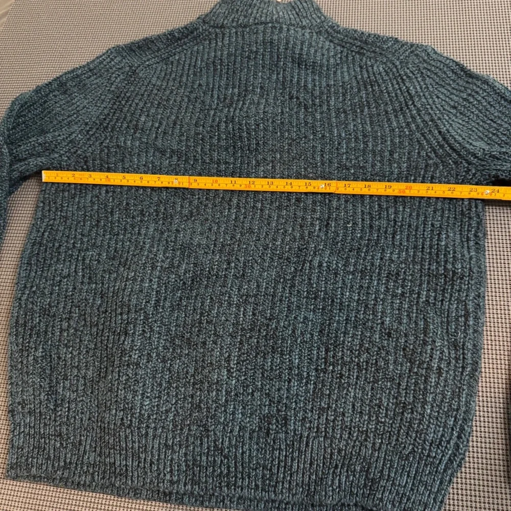 Banana Republic Mens Large Teal Marled Ribbed Knit Quarter Zip Sweater Pullover
